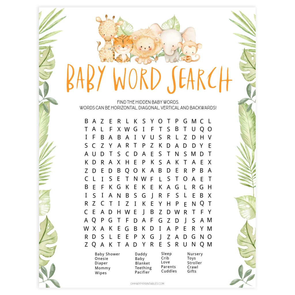 Fun Themes for Baby Shower Word Search Games